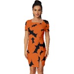 Halloween Card With Bats Flying Pattern Fitted Knot Split End Bodycon Dress