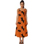 Halloween Card With Bats Flying Pattern Square Neckline Tiered Midi Dress