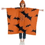 Halloween Card With Bats Flying Pattern Women s Hooded Rain Ponchos