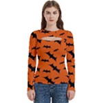 Halloween Card With Bats Flying Pattern Women s Cut Out Long Sleeve T-Shirt