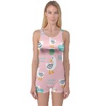Cute Owl Doodles With Moon Star Seamless Pattern One Piece Boyleg Swimsuit