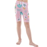 Cute Owl Doodles With Moon Star Seamless Pattern Kids  Mid Length Swim Shorts