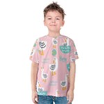 Cute Owl Doodles With Moon Star Seamless Pattern Kids  Cotton T-Shirt