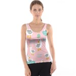 Cute Owl Doodles With Moon Star Seamless Pattern Women s Basic Tank Top