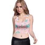 Cute Owl Doodles With Moon Star Seamless Pattern Racer Back Crop Top