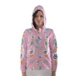 Cute Owl Doodles With Moon Star Seamless Pattern Women s Hooded Windbreaker