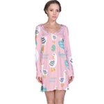Cute Owl Doodles With Moon Star Seamless Pattern Long Sleeve Nightdress