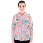 Cute Owl Doodles With Moon Star Seamless Pattern Women s Zipper Hoodie