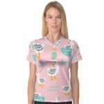 Cute Owl Doodles With Moon Star Seamless Pattern V-Neck Sport Mesh T-Shirt