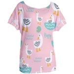 Cute Owl Doodles With Moon Star Seamless Pattern Women s Oversized T-Shirt