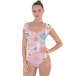 Cute Owl Doodles With Moon Star Seamless Pattern Short Sleeve Leotard 