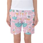 Cute Owl Doodles With Moon Star Seamless Pattern Women s Basketball Shorts