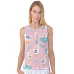 Cute Owl Doodles With Moon Star Seamless Pattern Women s Basketball Tank Top