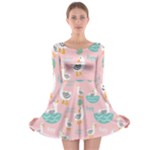 Cute Owl Doodles With Moon Star Seamless Pattern Long Sleeve Skater Dress
