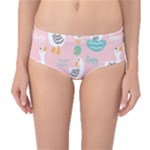 Cute Owl Doodles With Moon Star Seamless Pattern Mid-Waist Bikini Bottoms