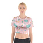 Cute Owl Doodles With Moon Star Seamless Pattern Cotton Crop Top