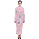Cute Owl Doodles With Moon Star Seamless Pattern Turtleneck Maxi Dress
