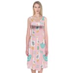 Cute Owl Doodles With Moon Star Seamless Pattern Midi Sleeveless Dress