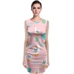 Cute Owl Doodles With Moon Star Seamless Pattern Classic Sleeveless Midi Dress