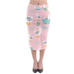 Cute Owl Doodles With Moon Star Seamless Pattern Midi Pencil Skirt
