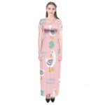 Cute Owl Doodles With Moon Star Seamless Pattern Short Sleeve Maxi Dress