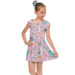 Cute Owl Doodles With Moon Star Seamless Pattern Kids  Cap Sleeve Dress