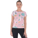 Cute Owl Doodles With Moon Star Seamless Pattern Short Sleeve Sports Top 