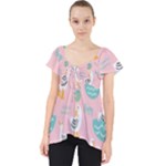 Cute Owl Doodles With Moon Star Seamless Pattern Lace Front Dolly Top