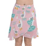 Cute Owl Doodles With Moon Star Seamless Pattern Chiffon Wrap Front Skirt