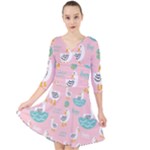 Cute Owl Doodles With Moon Star Seamless Pattern Quarter Sleeve Front Wrap Dress