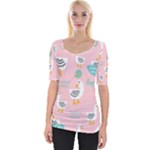 Cute Owl Doodles With Moon Star Seamless Pattern Wide Neckline T-Shirt
