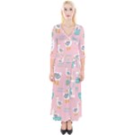 Cute Owl Doodles With Moon Star Seamless Pattern Quarter Sleeve Wrap Maxi Dress