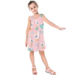 Cute Owl Doodles With Moon Star Seamless Pattern Kids  Sleeveless Dress