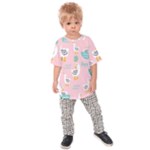 Cute Owl Doodles With Moon Star Seamless Pattern Kids  Raglan T-Shirt