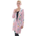 Cute Owl Doodles With Moon Star Seamless Pattern Hooded Pocket Cardigan