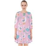 Cute Owl Doodles With Moon Star Seamless Pattern Smock Dress