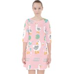 Cute Owl Doodles With Moon Star Seamless Pattern Quarter Sleeve Pocket Dress