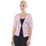 Cute Owl Doodles With Moon Star Seamless Pattern Cropped Button Cardigan