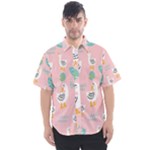 Cute Owl Doodles With Moon Star Seamless Pattern Men s Short Sleeve Shirt