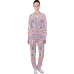 Cute Owl Doodles With Moon Star Seamless Pattern Casual Jacket and Pants Set