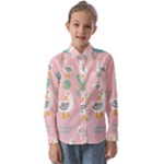 Cute Owl Doodles With Moon Star Seamless Pattern Kids  Long Sleeve Shirt