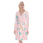 Cute Owl Doodles With Moon Star Seamless Pattern Long Sleeve Velvet Front Wrap Dress