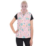 Cute Owl Doodles With Moon Star Seamless Pattern Women s Button Up Vest