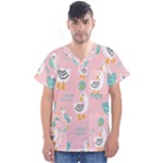Cute Owl Doodles With Moon Star Seamless Pattern Men s V-Neck Scrub Top