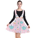 Cute Owl Doodles With Moon Star Seamless Pattern Plunge Pinafore Dress