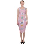 Cute Owl Doodles With Moon Star Seamless Pattern Sleeveless Pencil Dress