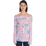 Cute Owl Doodles With Moon Star Seamless Pattern Off Shoulder Long Sleeve Top