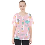 Cute Owl Doodles With Moon Star Seamless Pattern V-Neck Dolman Drape Top