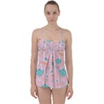 Cute Owl Doodles With Moon Star Seamless Pattern Babydoll Tankini Set