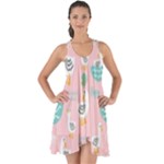 Cute Owl Doodles With Moon Star Seamless Pattern Show Some Back Chiffon Dress
